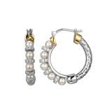 Image of Charles Garnier 22mm Gold-& Rhodium-plated Sterling Silver Mesh Hoop Earrings w/ Cultured Freshwater Pearls & CZ Accents