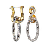 Image of Charles Garnier Gold-plated & Rhodium-plated Sterling Silver Mini Hoop Earrings w/ CZ Front & Mesh Oval Drop