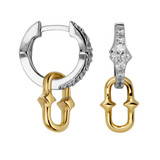 Image of Charles Garnier Rhodium-plated Sterling Silver CZ Hoop Earrings w/ Gold-plated Paperclip Link Drop