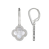 Image of Charles Garnier Rhodium-plated Sterling Silver Earrings w/ 12mm Mother Of Pearl & CZ Clover Drop