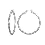 Image of Charles Garnier 45mm Rhodium-plated Sterling Silver 3mm Mesh Hoop Earrings