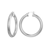 Image of Charles Garnier 45mm Rhodium-plated Sterling Silver 5mm Thick Mesh Hoop Earrings
