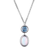 Image of ELLE Jewelry - "Mirage Collection" 17"+3" Rhodium-plated Sterling Silver Rolo Chain Necklace w/ Created Opal & Genuine Blue Topaz