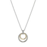 Image of ELLE Jewelry - "Simpatico Collection" 17"+3" Rhodium-plated Sterling Silver Necklace w/ Gold-plated Double Circle Drop Pendant