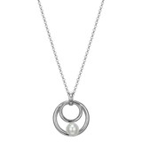 Image of ELLE Jewelry - "Simpatico Collection" 18"+2" Rhodium-plated Sterling Silver Double Circle Pendant Necklace w/ White Simulated Pearl