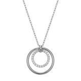Image of ELLE Jewelry - "Simpatico Collection" 18"+2" Rhodium-plated Sterling Silver Necklace w/ CZ Double Circle Drop Pendant