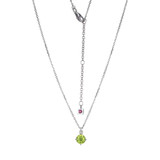Image of ELLE Jewelry - "Birthstone Collection" 17"+2" Rhodium-plated Sterling Silver Cable Chain Necklace w/ 5mm Round Genuine Peridot & Lab Grown Diamond Pendant