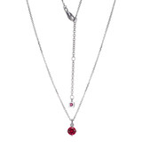 Image of ELLE Jewelry - "Birthstone Collection" 17"+2" Rhodium-plated Sterling Silver Cable Chain Necklace w/ 5mm Round Created Ruby & Lab Grown Diamond Pendant