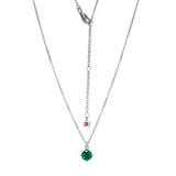Image of ELLE Jewelry - "Birthstone Collection" 17"+2" Rhodium-plated Sterling Silver Cable Chain Necklace w/ 5mm Round Created Emerald & Lab Grown Diamond Pendant