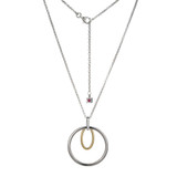 Image of ELLE Jewelry - "Circadia Collection" Rhodium & Gold-plated Sterling Silver 28"+2" Rolo Chain Necklace w/ Circle Drop Pendant & CZs