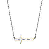 Image of Charles Garnier 17"+2" Rhodium-plated Sterling Silver Singapore Chain Necklace w/ Gold-plated Sideways CZ Cross