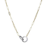 Image of Charles Garnier 17" + 2" Gold-Plated Sterling Silver Paperclip Clip Chain Necklace with CZ-Studded Interlocking Circle Pendant