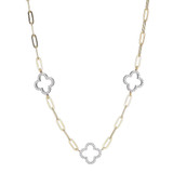 Image of Charles Garnier 17"+2" Gold-plated Sterling Silver Paperclip Chain Necklace w/ 3 CZ Clover Stations