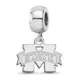 Image of Sterling Silver Rhodium-plated LogoArt Mississippi State University Letter M XS Dangle Bead Charm