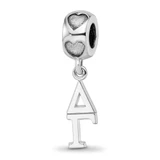 Image of Sterling Silver Rhodium-plated LogoArt Delta Gamma Vertical Letter on Heart Bead Charm
