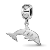 Image of Sterling Silver Rhodium-plated LogoArt Delta Delta Delta Dolphin On Heart Bead Charm