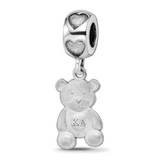 Image of Sterling Silver Rhodium-plated LogoArt Kappa Delta Teddy Bear Heart Bead Charm