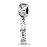 Image of Sterling Silver Rhodium-plated LogoArt Pi Beta Phi Vertical Letters on Heart Bead Charm