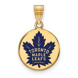 Image of Sterling Silver Gold-plated NHL LogoArt Toronto Maple Leafs Med Enameled Disc Pendant