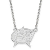 Image of 10k White Gold NHL LogoArt Columbus Blue Jackets Large Pendant 18 inch Necklace