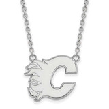 Image of 10k White Gold NHL LogoArt Calgary Flames Letter C Large Pendant 18 inch Necklace