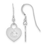 Image of Sterling Silver Rhodium-plated NHL LogoArt Vancouver Canucks Heart Dangle Earrings
