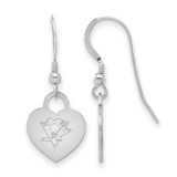Image of Sterling Silver Rhodium-plated NHL LogoArt Pittsburgh Penguins Heart Dangle Earrings