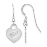 Image of Sterling Silver Rhodium-plated NHL LogoArt Detroit Red Wings Heart Dangle Earrings