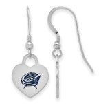 Image of Sterling Silver Rhodium-plated NHL LogoArt Columbus Blue Jackets Enamel Heart Dangle Earrings