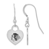 Image of Sterling Silver Rhodium-plated NHL LogoArt Chicago Blackhawks Enamel Heart Dangle Earrings