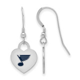 Image of Sterling Silver Rhodium-plated NHL LogoArt St Louis Blues Enamel Heart Dangle Earrings