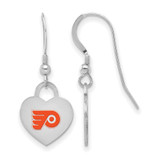 Image of Sterling Silver Rhodium-plated NHL LogoArt Philadelphia Flyers Enamel Heart Dangle Earrings