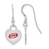Image of Sterling Silver Rhodium-plated NHL LogoArt Carolina Hurricanes Enamel Heart Dangle Earrings