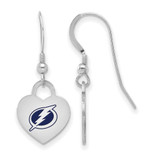 Image of Sterling Silver Rhodium-plated NHL LogoArt Tampa Bay Lightning Enamel Heart Dangle Earrings