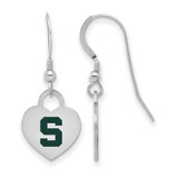 Image of Sterling Silver Rhodium-plated LogoArt Michigan State University Enamel Heart Dangle Earrings