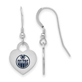 Image of Sterling Silver Rhodium-plated NHL LogoArt Edmonton Oilers Enamel Heart Dangle Earrings