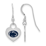 Image of Sterling Silver Rhodium-plated LogoArt Penn State Univ Enamel Heart Dangle Earrings