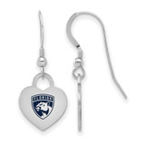 Image of Sterling Silver Rhodium-plated NHL LogoArt Florida Panthers Enamel Heart Dangle Earrings