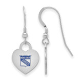 Image of Sterling Silver Rhodium-plated NHL LogoArt New York Rangers Enamel Heart Dangle Earrings