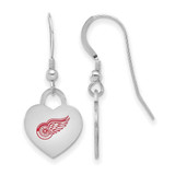 Image of Sterling Silver Rhodium-plated NHL LogoArt Detroit Red Wings Enamel Heart Dangle Earrings