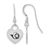 Image of Sterling Silver Rhodium-plated NHL LogoArt Ottawa Senators Enamel Heart Dangle Earrings