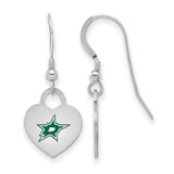 Image of Sterling Silver Rhodium-plated NHL LogoArt Dallas Stars Enamel Heart Dangle Earrings