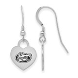 Image of Sterling Silver Rhodium-plated LogoArt University of Florida Enamel Heart Dangle Earrings