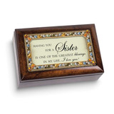 Image of Burlwood Resin Sister Jeweled Musical (Plays You Light Up My Life) Jewelry Box with Black Velvet Lining (Gifts)