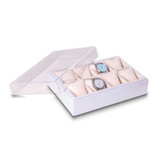 Image of White Solid Wood with Acrylic Lid Velour Lining Eight Watch Box (Gifts)