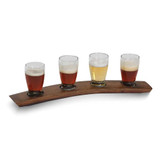 Image of Beer Taster Flight with Four 5.5 ounce Glasses and French Bordeaux Wine Barrel Stave Tray (Gifts)