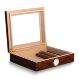 Image of Walnut Finish Cedar Lined Glass Top Twelve Cigar Humidor (Gifts)