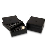 Image of Black Leather Stackable Twenty Slot Cufflink and Six Watch Velour Lining Case (Gifts)