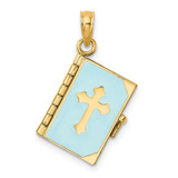 Image of 14K Yellow Gold 3-D Blue Enamel Bible Book w/ Moveable Pages Pendant