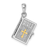 Image of De-Ani Sterling Silver Rhodium-Plated 3D Lords Prayer Holy Bible with 14K Yellow Gold Accent Pendant